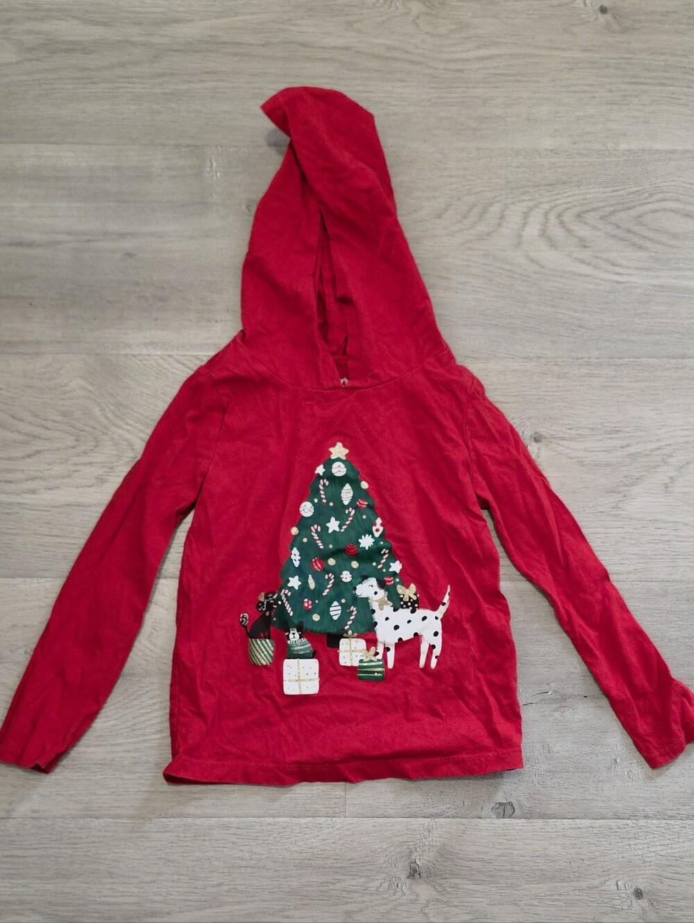 Carter's Red Girl"s Hoodie Top with Festive Tree Graphic, Size 5/5A